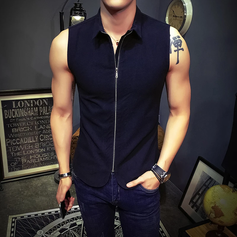 Mens Sleeveless Shirts Colete Camisa Social Ziper Black Club Vest Men Sexy  Waistcoat Slim Fit Tops Solid Vest White Fitted Shirt - Tank Tops -  AliExpress