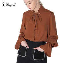 2016 Spring Autumn Women Chiffon Shirt Blouse Ladies Elegant Bow Long Sleeve Female Office Shirts Tops Plus Size Blusas