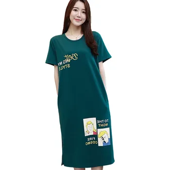 

Summer Knitted Cotton O-neck Women Short Sleeved Cartoon Womens Sleep Lounge Nightgown Nightwear Nightdress Sleepwear Nightgowns