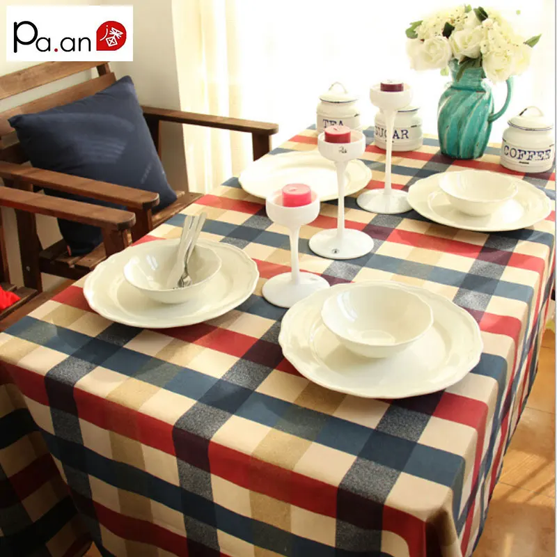 

Mediterranean cotton table cloth rectangular thick red plaid printed tablecloth for home party restaurant table decoration