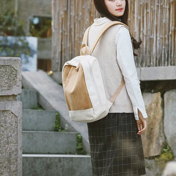 

Women Girls Canvas Splicing Shoulder School Bag Backpack Student Travel Rucksack