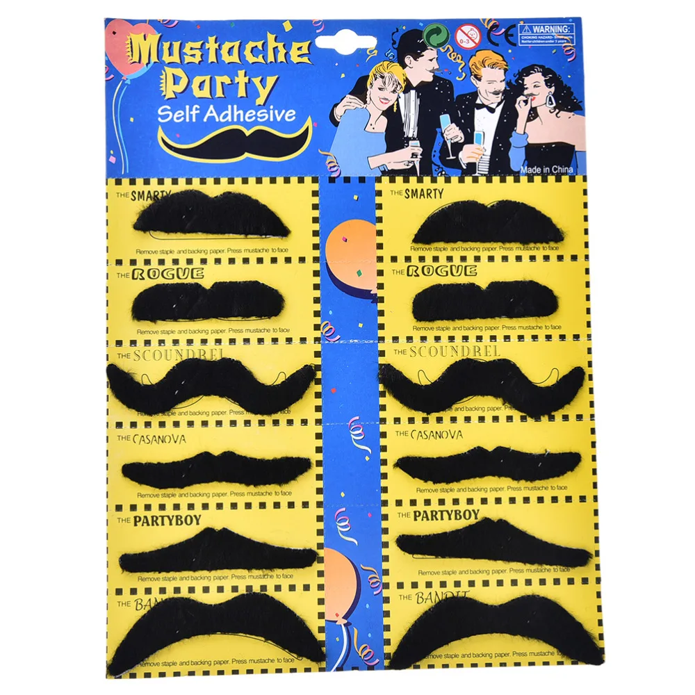 

12 Pcs/set Creative Funny Fake Mustache Pirate Party Halloween Cosplay Moustache Fake Beard Whisker For Kids Adult Black