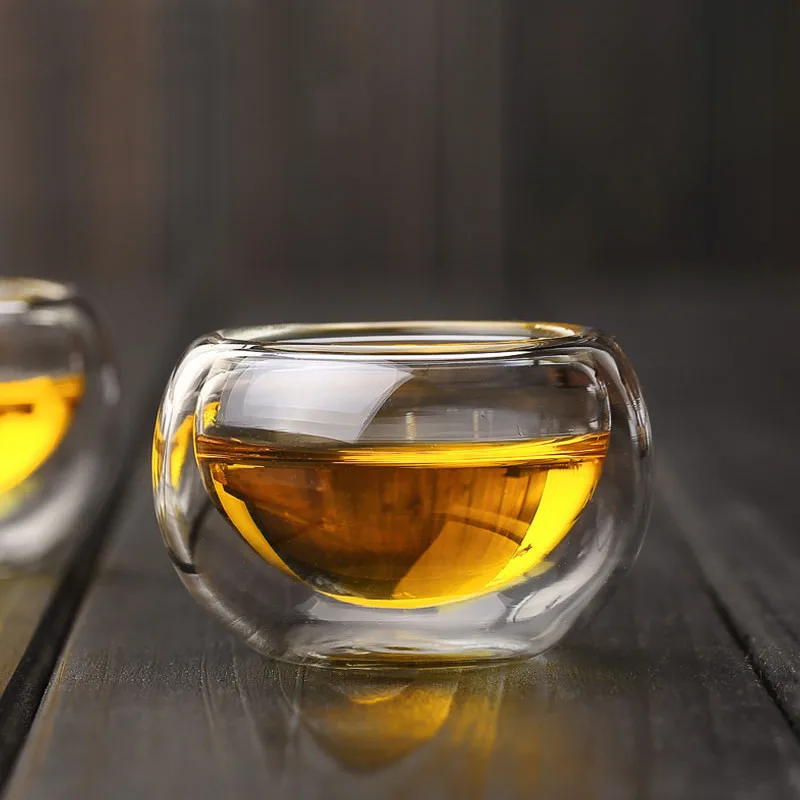 Hot sales! Handmade Tea Sets 6pcs Lot 50ml Heat Resistant Double Wall Small Glass Cup Chinese Kung Fu Tea Flower Tea Water Cup6
