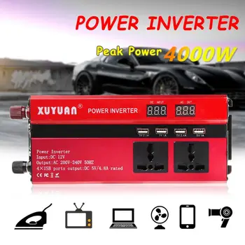 

Free shipping 4000W Solar Car Power Inverter LED DC12/24V to AC110/220V Sine Wave Converter 4 USB Interfaces