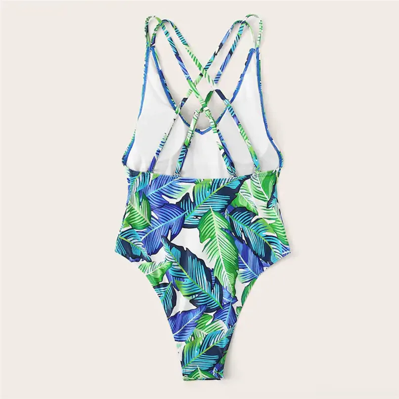 One Piece Swimsuit Women Printing Bandage Deep V Sexy Bikini Set Brazilian Swimwear Beachwear #2m13 (4)