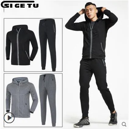 

New Men's Sports Suits Basketball Jersey Running Sports Sets jogging Workout Gym winter jacket trousers Sportswear 2pcs