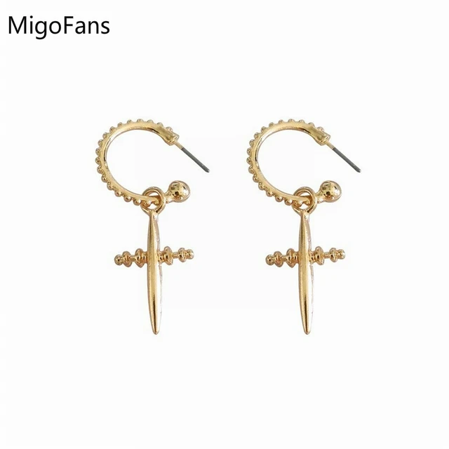 European Style Simple Gold Color Cross Fashion Circle Drop Earrings European Style Simple Gold Color Cross Fashion Circle Drop Earrings For Women Western Pattern Loop Dangle