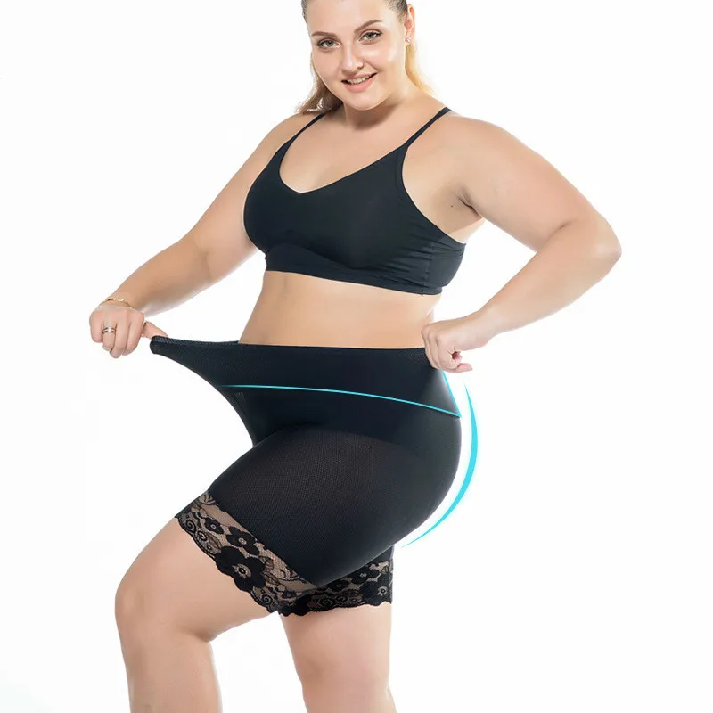 

Large size women's sexy nylon ice mesh high waist hip panty safety short summer seamless lace safety short women 3-8816