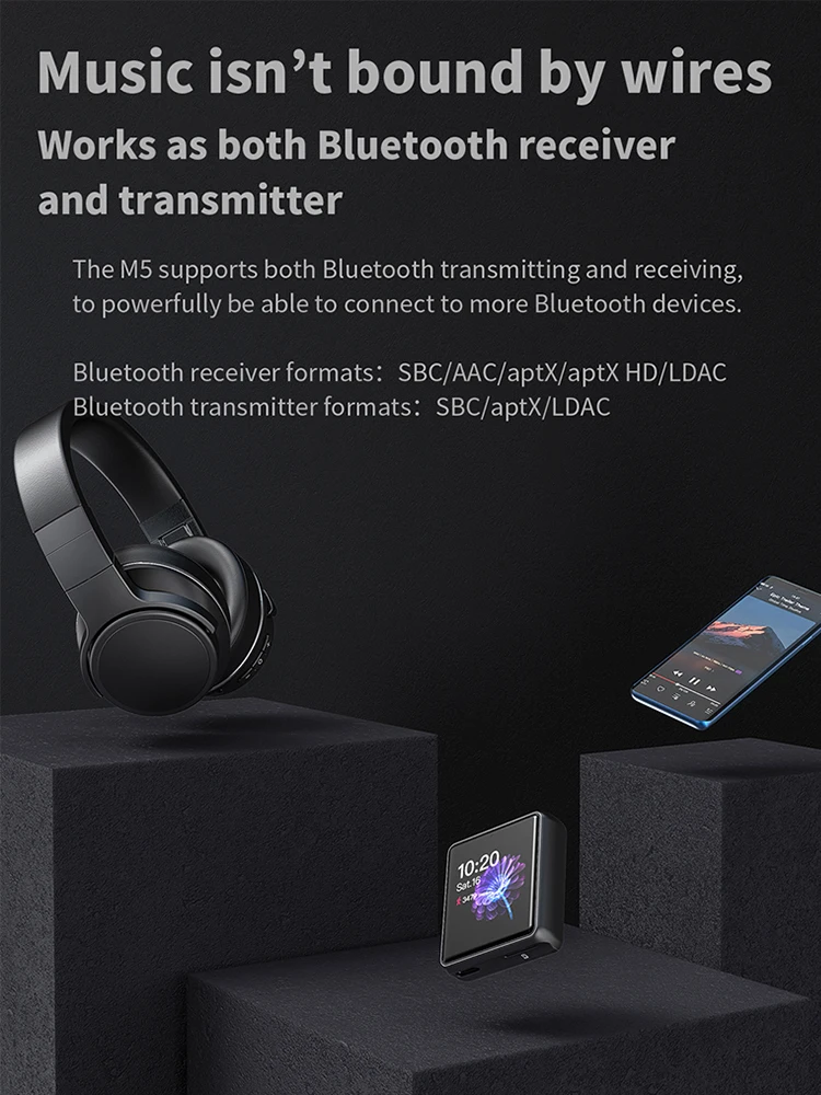  FiiO M5 HiFi Audio AK4377 384kHz-32bit/DSD128 Senza Perdita di Hi-Res Bluetooth Portatile di Musica