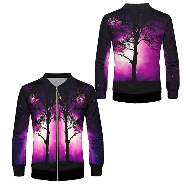 Хипстерские роскошные цветочные мужские бейсбольные куртки на молнии унисекс уличные хип хоп рэппер Спортивная ветровка бомбер пальто на заказ S-6XL - Цвет: Purple galaxy tree