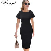 Vfemage, женское элегантное платье с оборками и рукавами-крылышками, повседневная одежда для работы, бизнеса, офиса, коктейля, вечерние, облегающее платье-футляр, 503