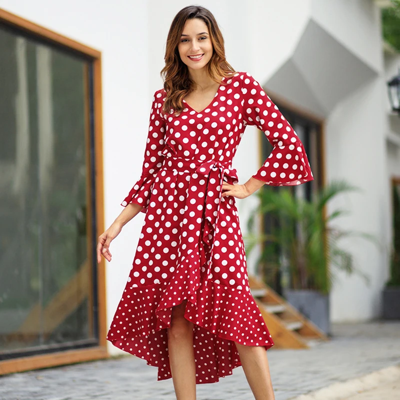 JAPPKBH летнее осеннее платье в горошек для женщин 2019 сексуальное винтажное пляжное