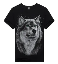 2016 Cotton 3D T Shirt Men Skate Harajuku Anime Plus Size Male Blusa Forest Moon Snow Wolf Animal Funny t-shirt Clothing
