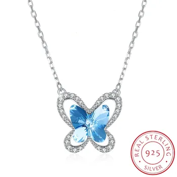 

Lekani Pure 925 Sterling Silver Mini Butterfly Pendant Necklace Crystals From Swarovski For Women Wedding Party Jewelry Gifts