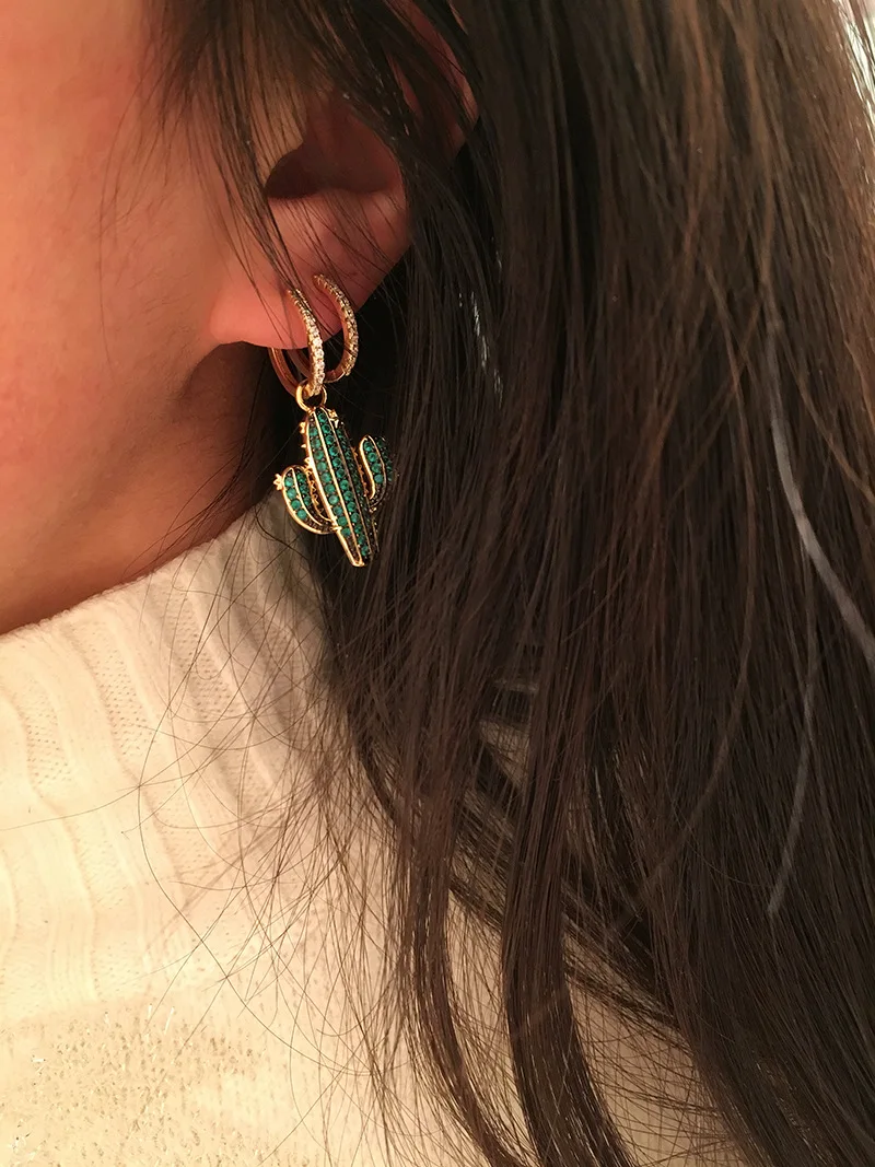 Summer Green Cactus Monaco Earrings Drop Earrings Plant Metal Party Jewelry Earrings Luxury Brand Travel Girl Accessories