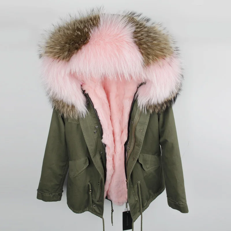 Maomaokong Черный Лисий меховой воротник зимнее пальто Женская куртка натуральный мех кролик подкладка куртка пальто - Цвет: 3