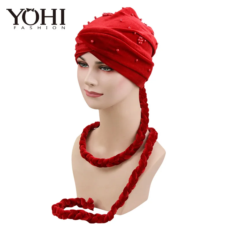 Женские бархатные банданы из бисера, головной убор шляпа, мусульманские аксессуары для волос в виде тюрбана, модная женская кепка chemo