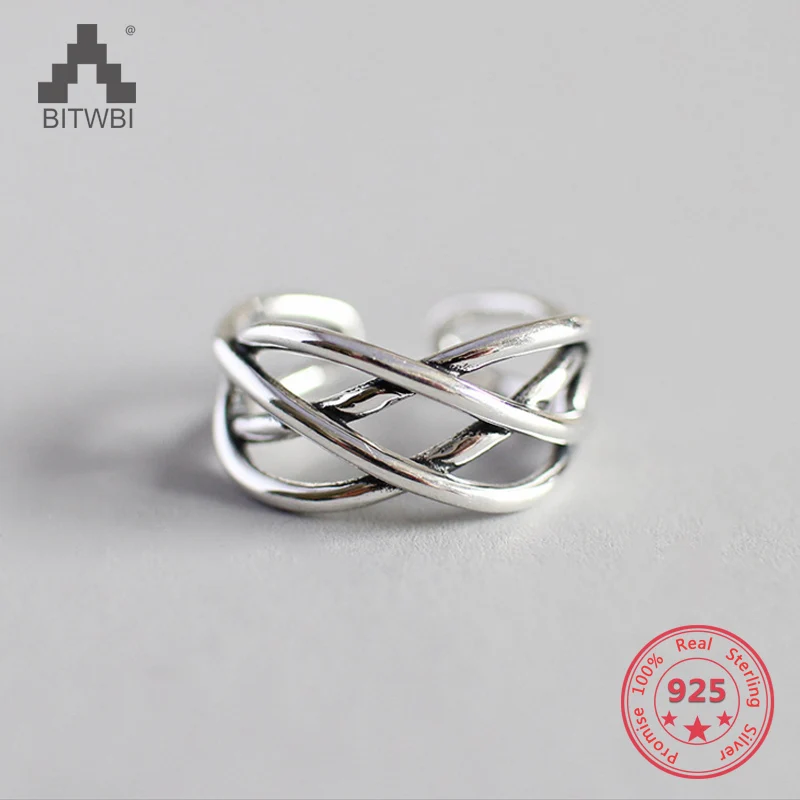 

100% S925 Sterling Silver Handmade Vintage Twist Open Ring