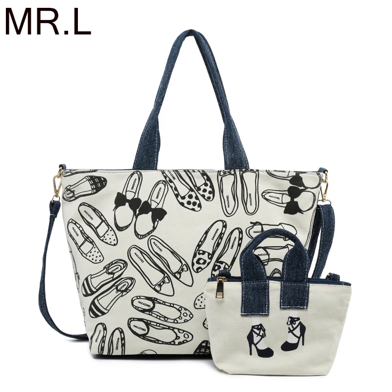 

MR.L 2018 Women Bag Set Top-Handle Big Capacity Female Handbag Fashion Shoulder Bag Purse Ladies Canvas Denim Crossbody Bag