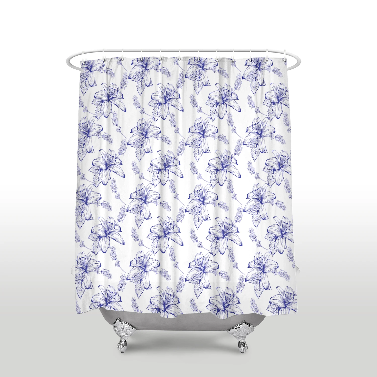New Arrival Waterproof Floral Shower Curtain with Hooks Polyester
