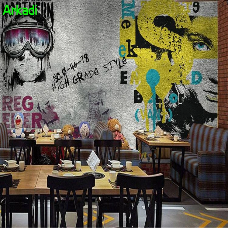 ヨーロッパヴィンテージ壁紙落書き写真少年カフェヘアサロン衣料品店スタジオの背景装飾壁紙 Wallpapers Aliexpress