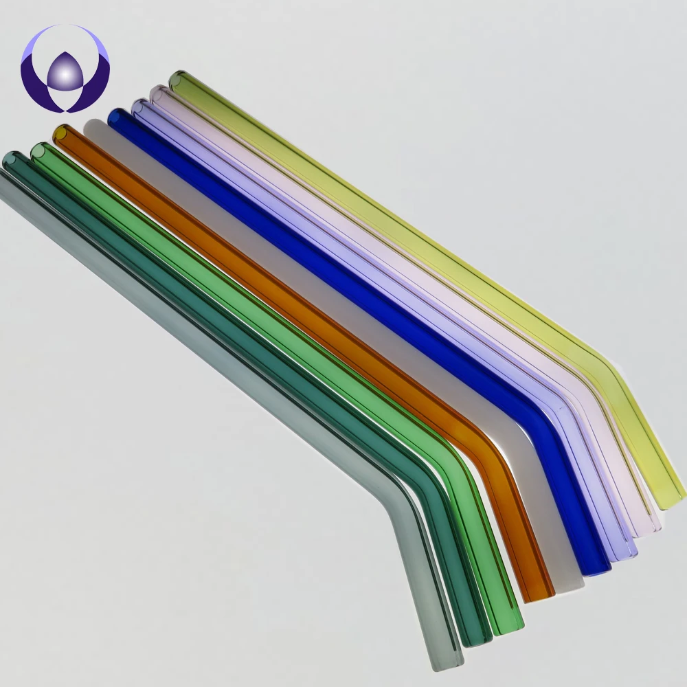 Colored Bubble Tea Bent Glass Drinking Straws 12mm 9Inch With Free