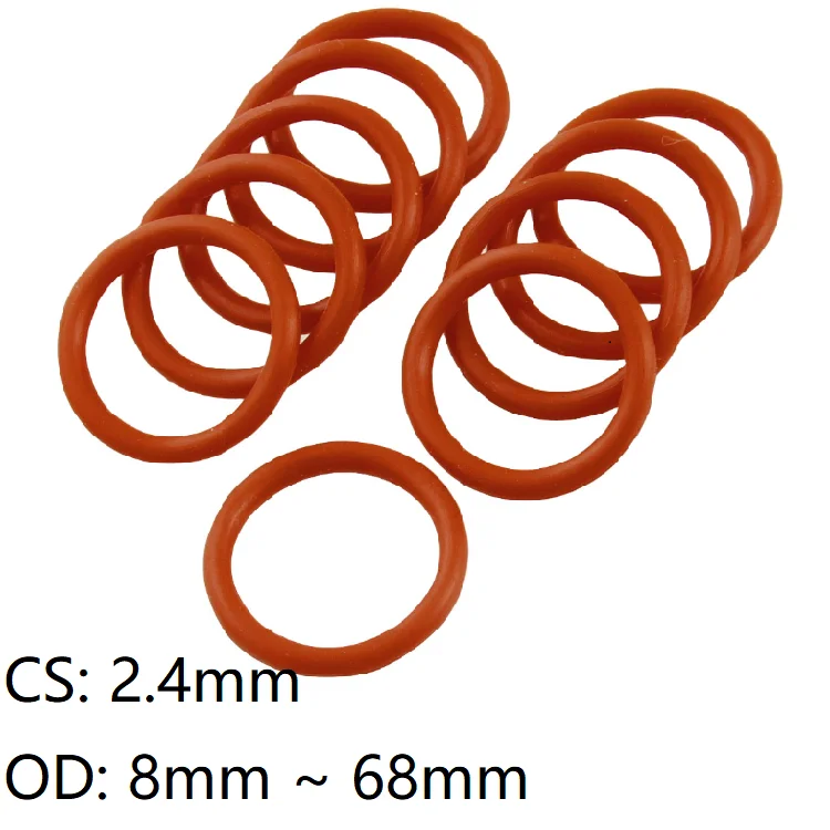 

10pcs Thickness CS 2.4mm OD 8 ~ 68mm Silicone O Ring Gasket Food Grade Waterproof Washer Rubber Insulated Round O Shape Seal Red