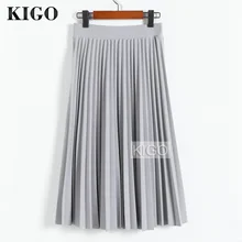 KIGO Осенняя Женская плиссированная юбка винтажная высокая талия миди юбка куртка до колена серая элегантная юбка Повседневная Saias KJ1364H
