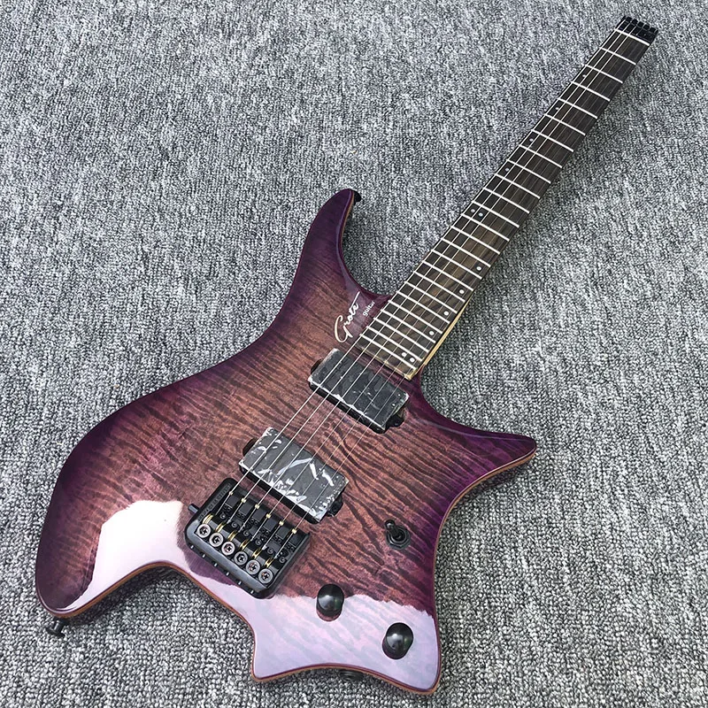 

2019 High quality Headless Electric guitar Rosewood Fingerboard,Flamed Maple Top with Wood binding,Black Hardware