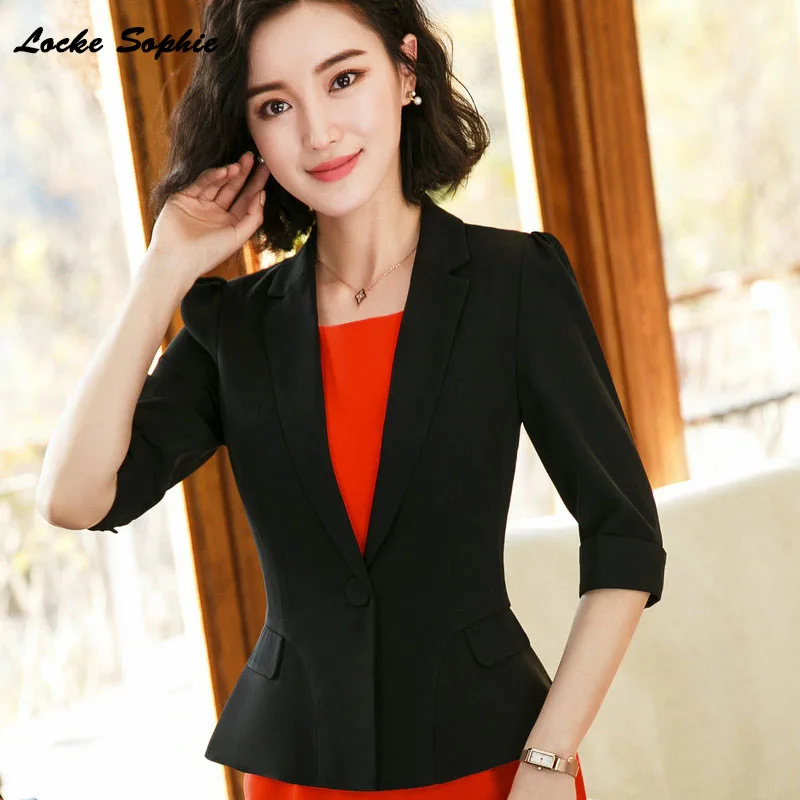 1pcs Women's Plus size Blazers coats 2019 Summer cotton Splicing Small Suits jackets ladies Skinny office Blazers Suits coats
