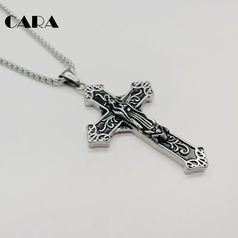 

CARA New 316L stainless steel double-sided Patterned virgin Mary Cross necklace pendant Christian cross necklace gift CARA0315