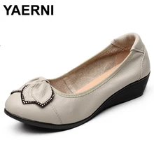 YAERNI/Женская обувь из натуральной кожи на высоком каблуке; брендовая модная женская обувь ручной работы; черные повседневные женские туфли на танкетке без застежки на высоком каблуке