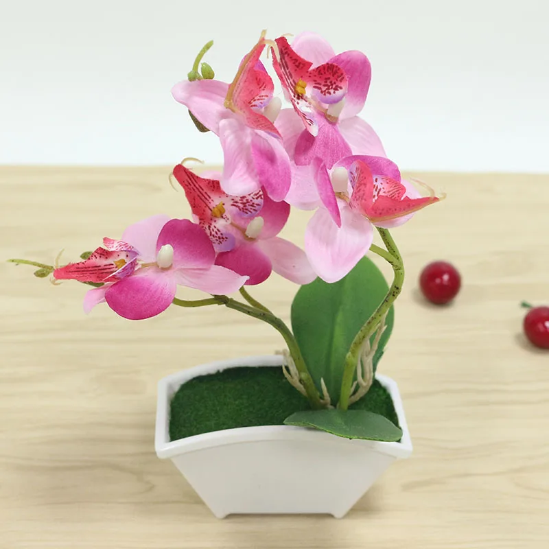 Flone Orchid Pots Plastic Artificial Potted Orchids Silk Bonsai Fake Flowers Green Plants And Flower Pots Home Decoration  (13)