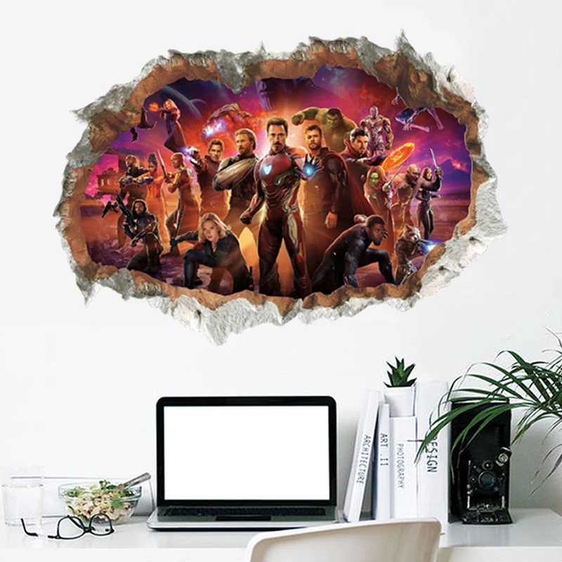 3D Wall Hole Stickers The Avengers Super Heroes For Kids Nursery Rooms Decorations PVC Decorative Decor Wall Mural Art Posters