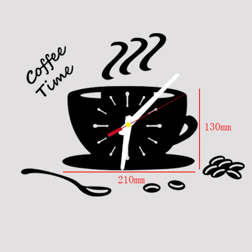 

Coffee Shape Removable Diy Acrylic 3D Mirror Wall Sticker Decorative Clock L523