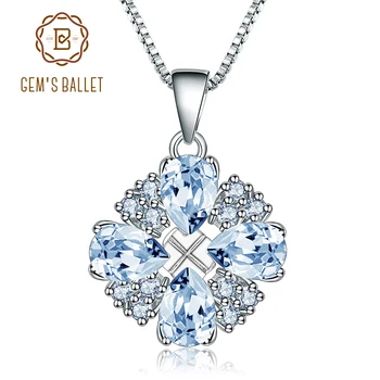 

GEM'S BALLET 3.74Ct Natural Sky Blue Topaz Flower Pendant Necklace For Women 925 Sterling Silver Wedding Fine Jewelry