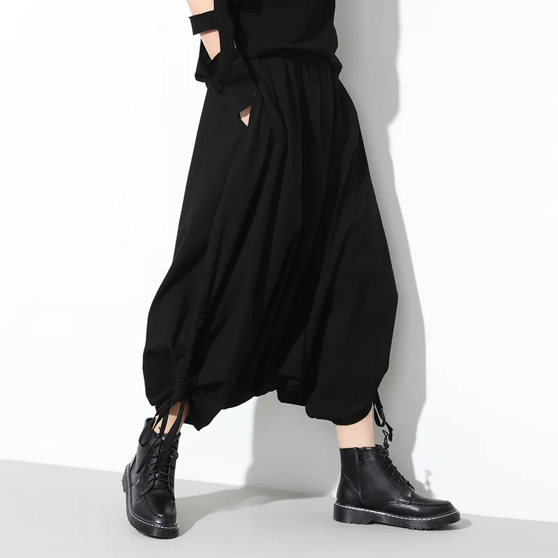 

Johnature New Elastic High Waist Plus High Street Women Pants 2019 Summer Loose Solid Color Ankle-length Women Fashion Pants