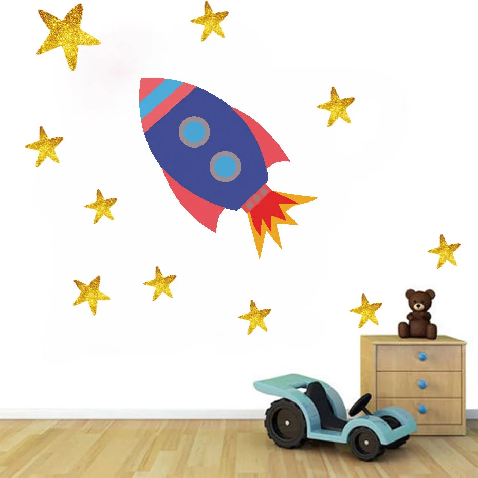 Rocket Stars Decal Cartoon Wall Art Decal For Kids Nursery Bedroom Vinyl Wall Sticker Removable Wallpaper Living Room Home Decor (5)