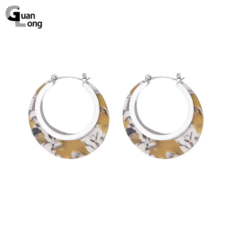 

GuanLong Trendy Long Round Acrylic Acetic Drop Earring for Women Fashion Jewelry Big Circle Geometric Metal Resin Earrings 2019
