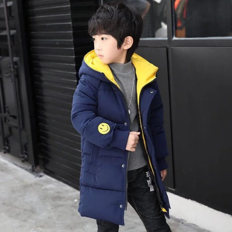 Куртка для маленьких мальчиков детская зимняя теплая ветровка с капюшоном, Вельветовая подкладка, теплое пальто камуфляж для маленьких мальчиков, спортивная одежда, От 3 до 15 лет - Цвет: blue