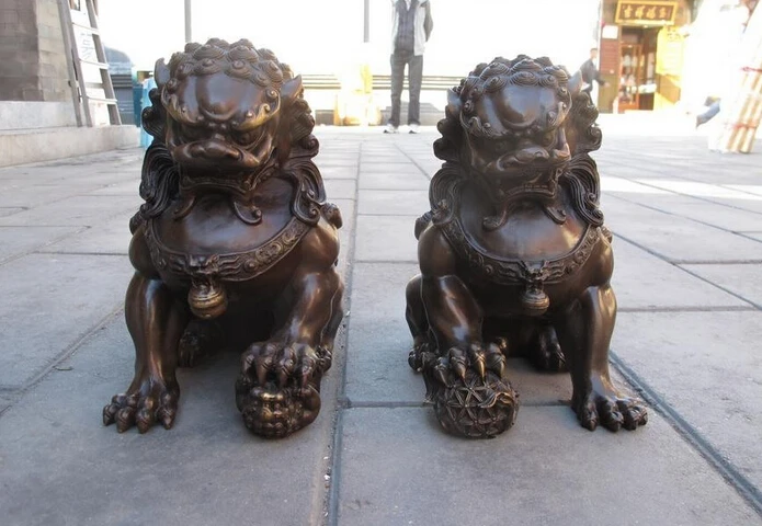 

wholesale factory Chinese Feng Shui pure Copper Bronze Evil Door Guardian Fu Foo Dogs Lion Pair