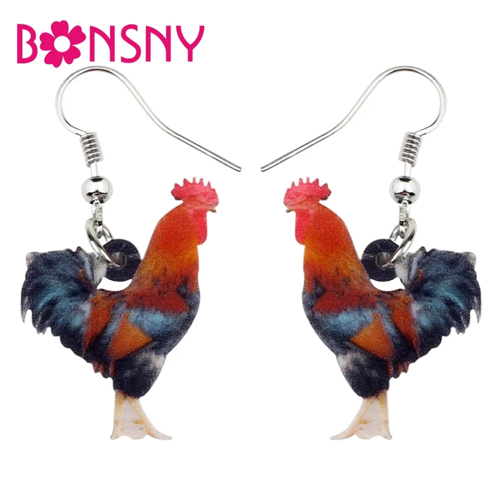 Bonsny Акриловые Красочные курицы из мультика петух совы серьги большие длинные висячие Висячие трендовые ювелирные изделия для животных для