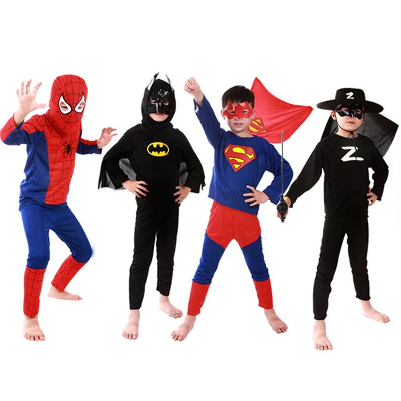 

Kids Superhero Costume Spiderman Batman Superman Set Cloths Boys Birthday Party Children Super Cape Cosplay Carnival Costume