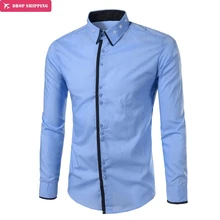 Бренд, модная мужская рубашка с длинным рукавом, топы с воротником, дизайнерские мужские рубашки, облегающие мужские рубашки