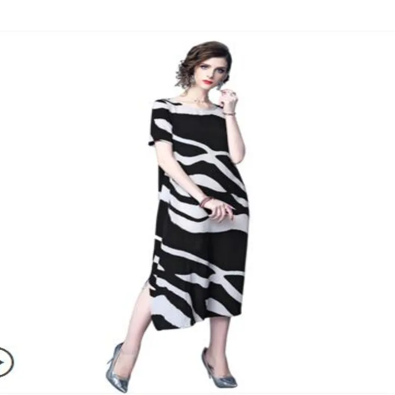 4xl 2018 Dress Summer New Chiffon Dress Plus Size Women's Clothing Dresses Female O-Neck Korea Loose Prin Long dresses Vestido