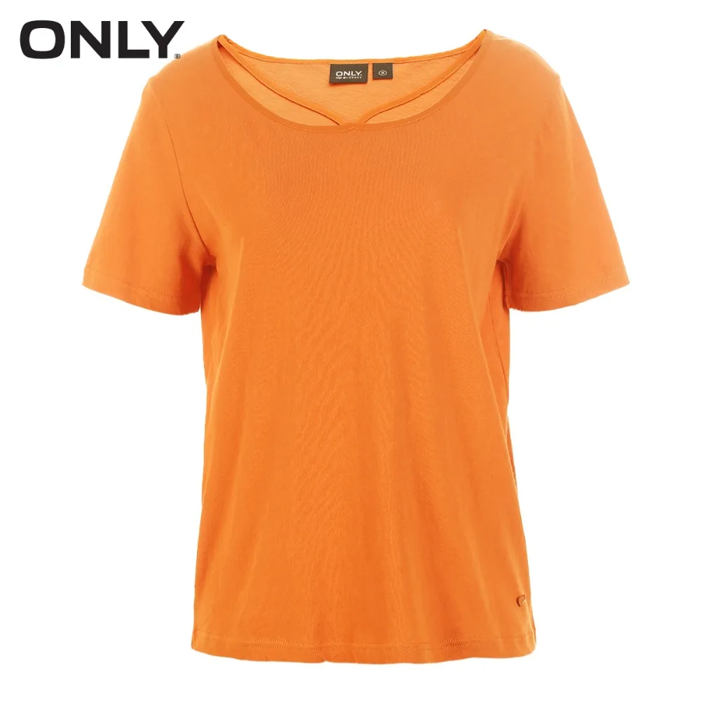 ONLY 100% cotton tie-up loose pure color T shirt 118101571 Tops