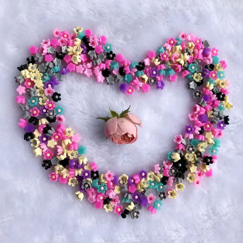 

6mm Tiny Mixed color Flat Back 3D Resin Mini Flower Cabochons Cameo For Necklace Or Bracelet Make Finding 100pcs -Z72A