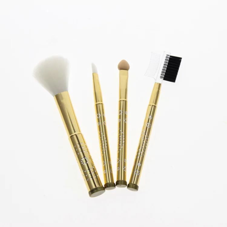 4Pcs Golden Color Aluminum Handle Make up Brush Set Include Blush