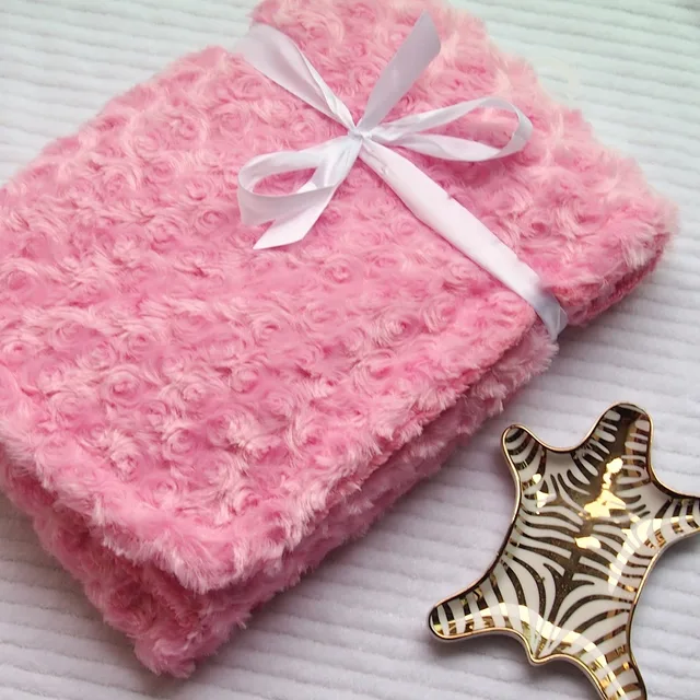 102x75cm soft rose color double layer rose pattern fluffy blanket plush