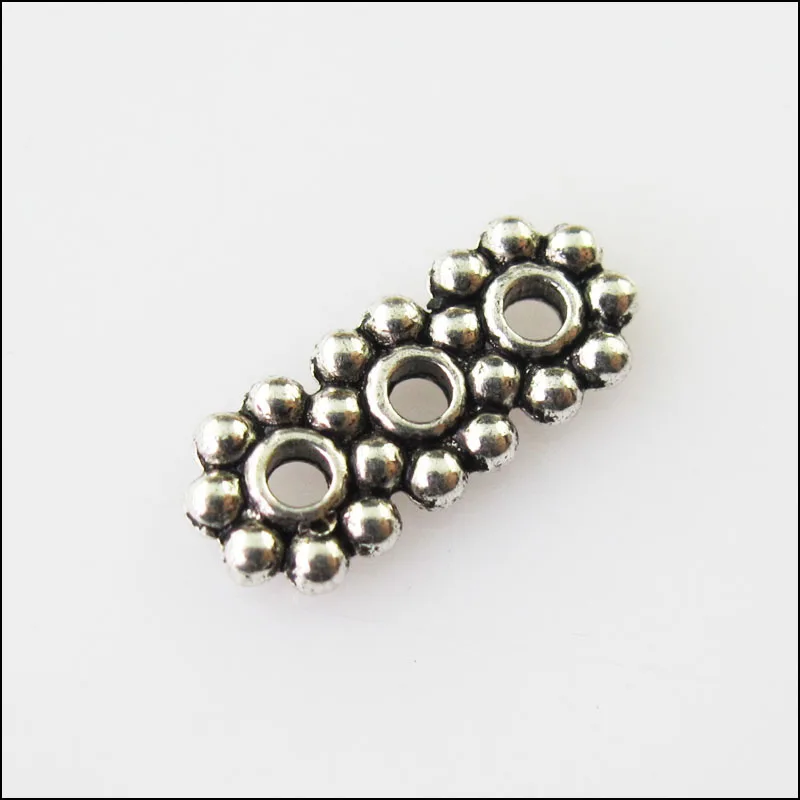 40Pcs Antiqued Silver Tone 3Holes Spacer Beads Bars Charms Connectors 5